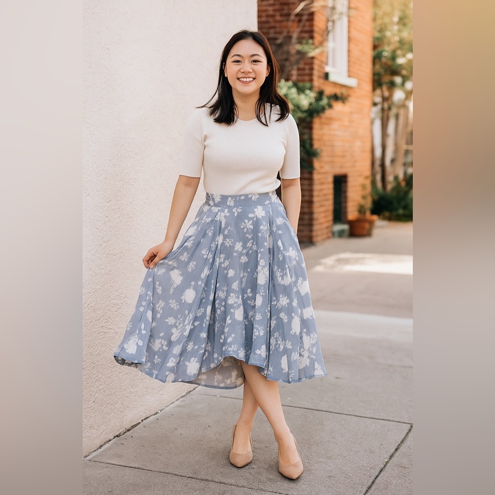 ELLISON Floral Tiered Flowy Maxi  Skirt. Size Large